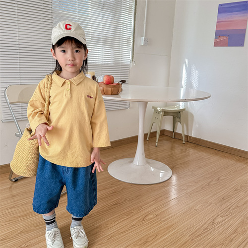 2024 spring new children's clothing Korean style boys and girls spring polo shirt children's long-sleeved T-shirt 123071