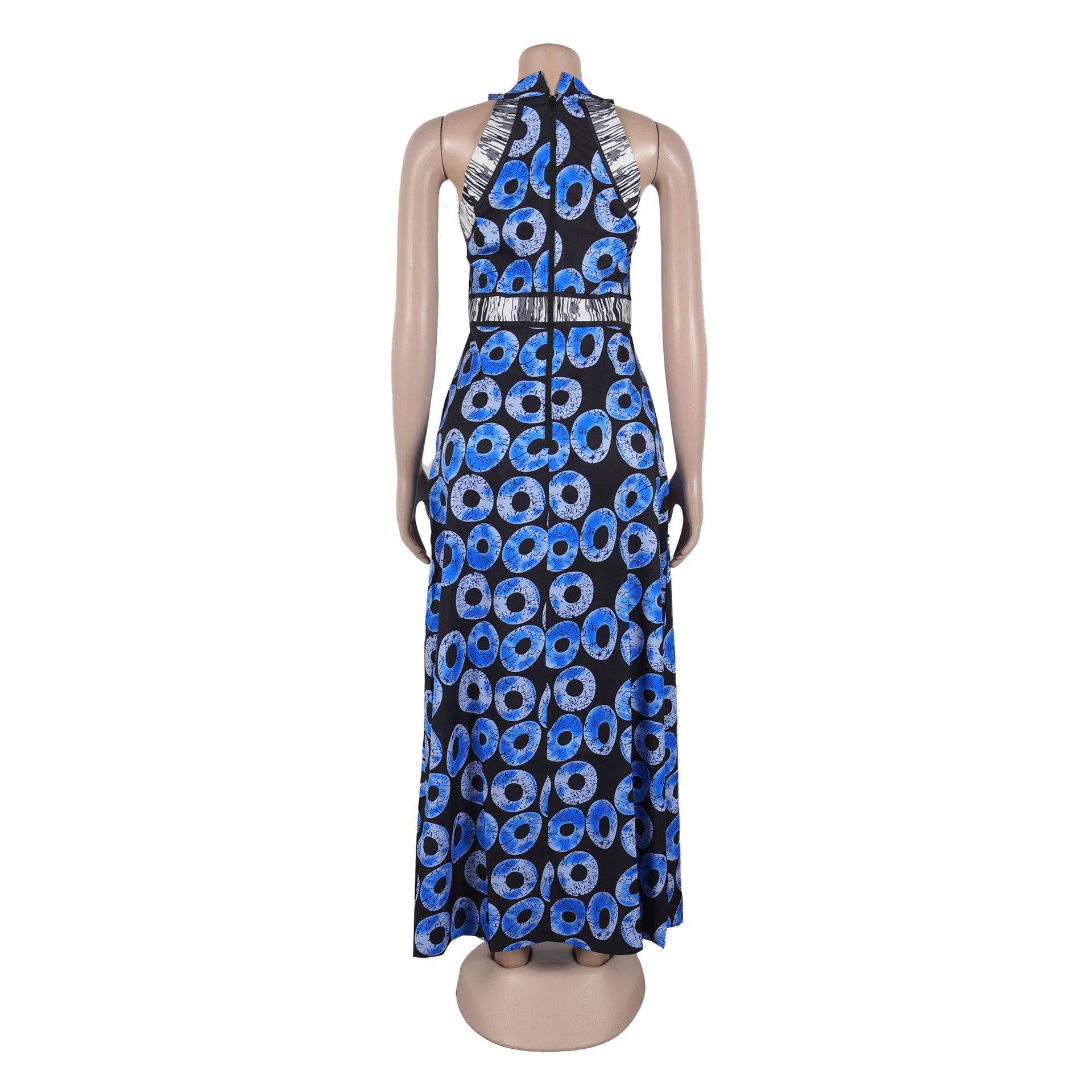 Women's Printed A-line Dress With Fitted Waist And Front Slit_voghion.com