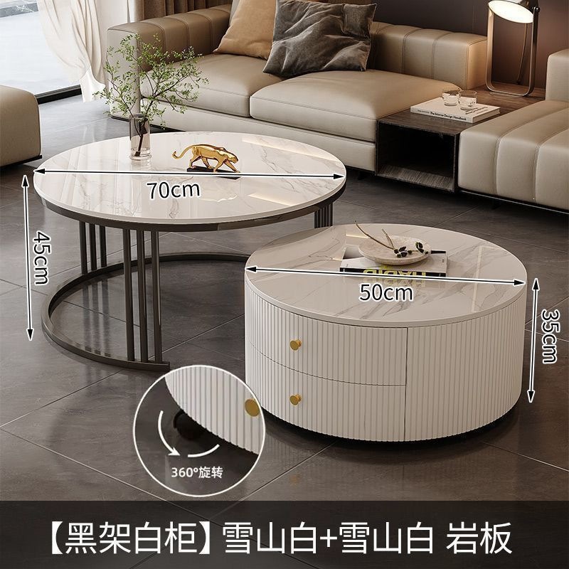 Cream Italia tabla de roca retráctil mesa de té lujosa moderna combinación simple sala de estar pequeña casa mesa redonda