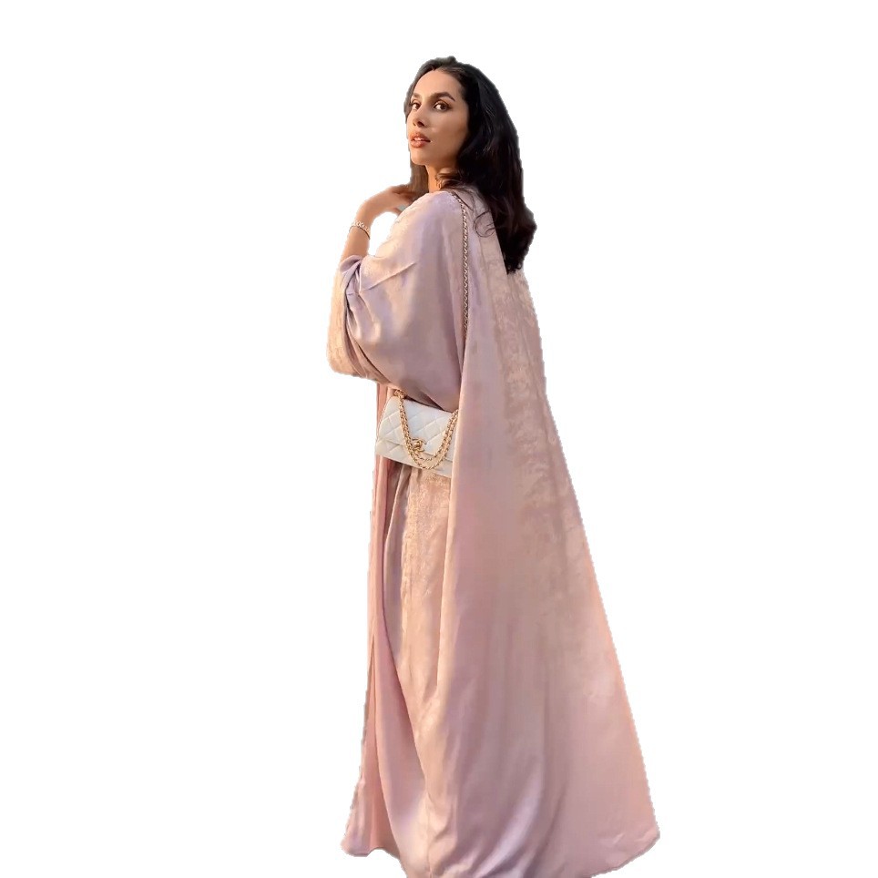 A008 Cross-border Middle East Dubai Muslim Fashion Women's Gold-Embossed Cardigan Robe_ecoleips.com