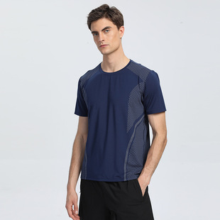 Cool Ice Silk Air Conditioning Clothes Breathable Short-sleeved T-shirt Men's Quick-drying Elastic Large Size Summer New Style T-shirt Half-sleeved Trendy