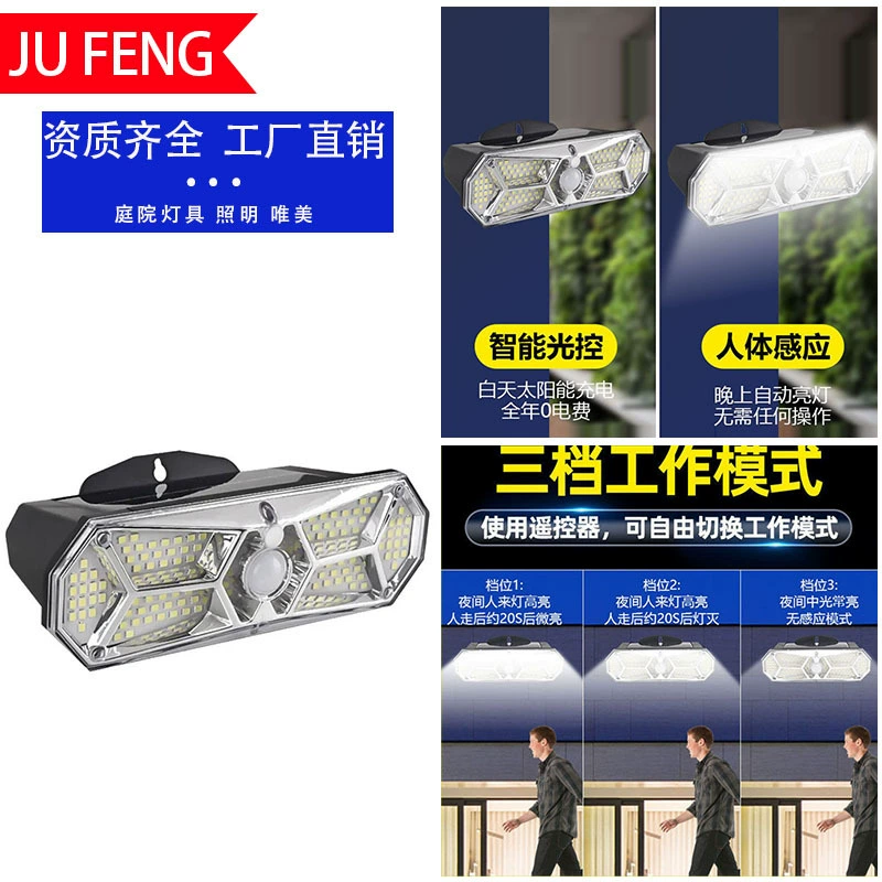 LED настенный светильник солнечный для беседки, физиологический индукционный уличный фонарь, датчик движения человека