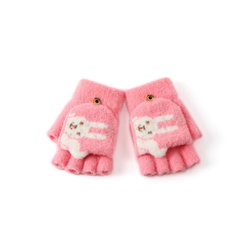 Children's warm knitting gloves with plush and thick finger gloves, new cute cartoon factory wholesale