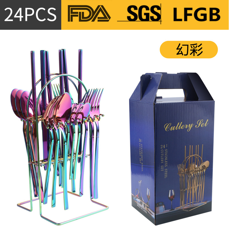 Amazon Venta caliente vajilla de acero inoxidable 24 piezas traje transfronterizo producto Caballero 4 piezas principales cuchillo de comida occidental, tenedor y cuchara traje