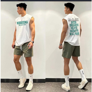 Cotton Men's Sleeveless American Sports Vest Vest Summer Thin Loose Quick-Drying Round Neck T-Shirt