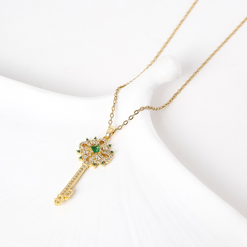 Nouveau pendentif clé au design créatif en zircone incrusté, haute rétention de couleur, style INS, tempérament, collier simple pour femmes_voghion.com