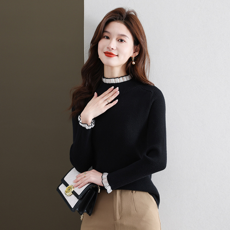 Brand High-End Wool Knitwear Women's Autumn and Winter New Classic Simple Versatile Top Half Turtleneck Slimming Look Bottoming Shirt