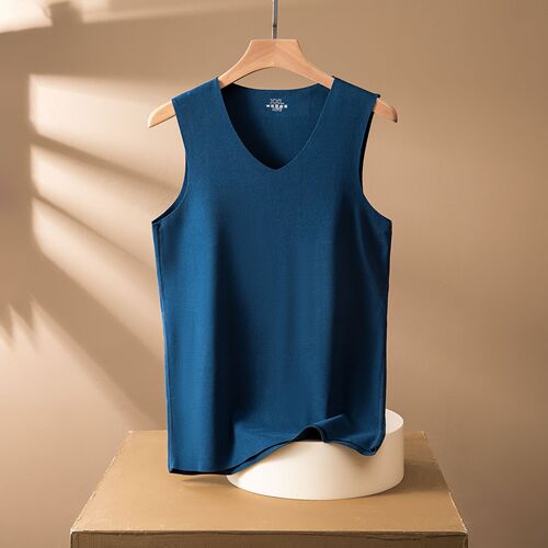 Men's seamless thermal vest double-sided German velvet plus velvet thickening large size slim fit V-neck wide shoulder base autumn and winter thin style