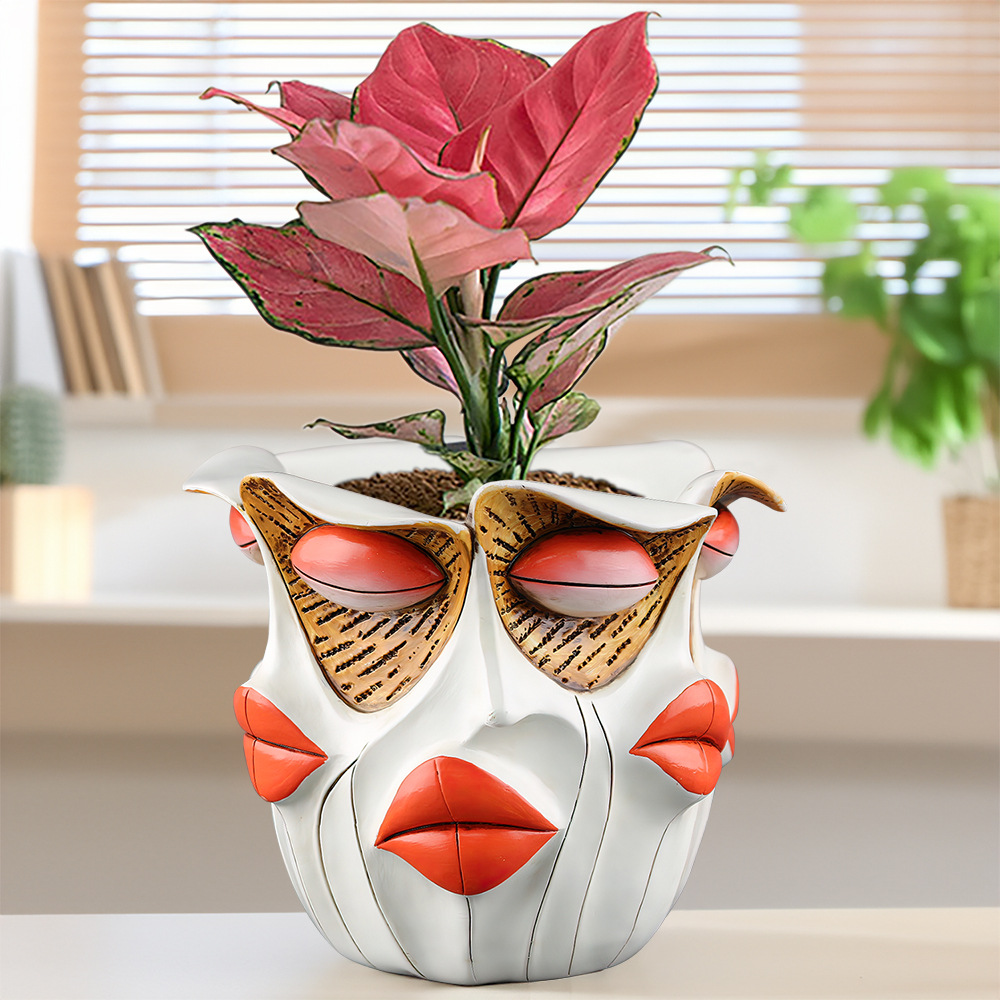  New Product Creative Multi-Faceted Girl's Face Resin Flower Pot Home Desktop Courtyard Garden Set Decorative Ornaments