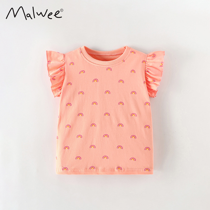 Malwee transfronterizo verano nueva ropa infantil mangas cortas sueltas estilo transpirable encantador impresión de niñas camisas diarias