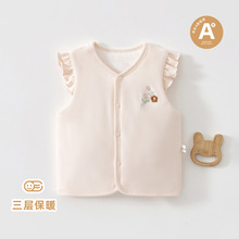婴儿马甲夹棉秋冬新生儿小背心女宝宝坎肩衣外套纯棉马夹秋季80克