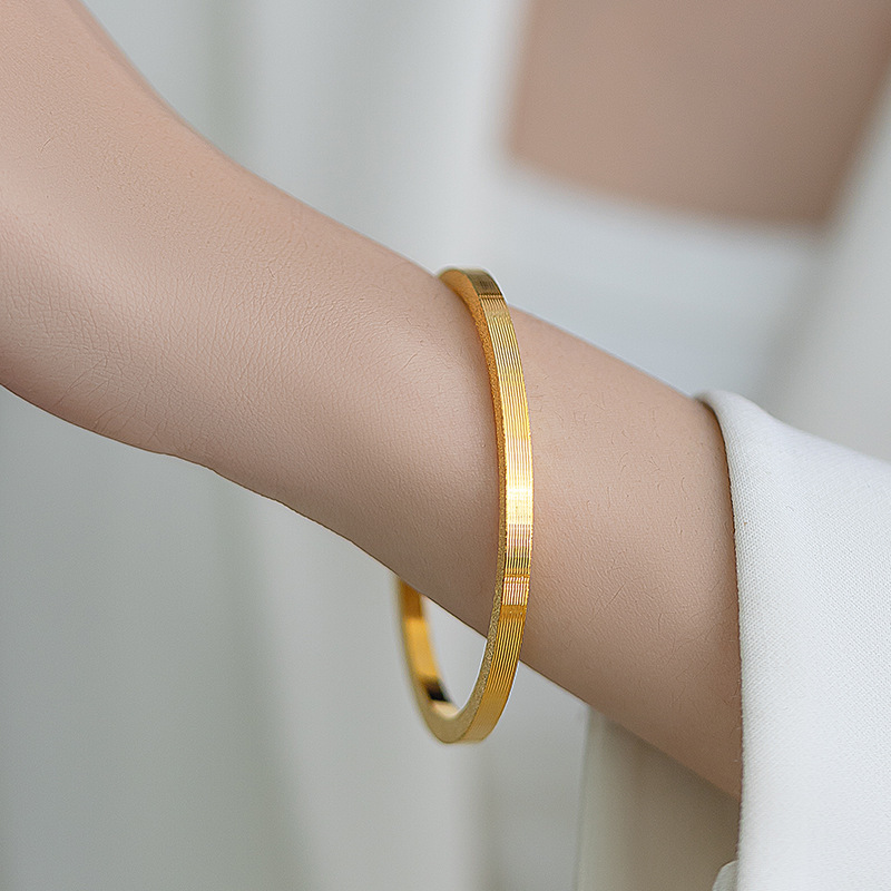 Gold Plated Square Bangle Bracelet Minimalist Brushed Finish_voghion.com