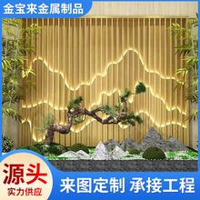 不锈钢屏风隔断带灯带背景墙室外户外庭院别墅金属院子假山迎门墙