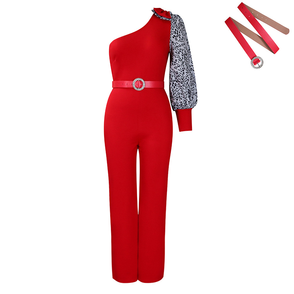 Women's Clothing Slanted Shoulders Sexy Waist Waist Temperament Wide Leg_voghion.com