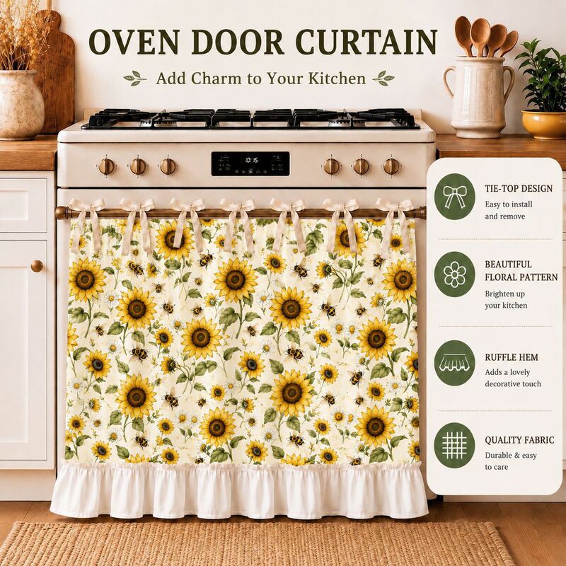 Farmhouse-style door curtain with lace trim, half-length curtain for kitchen use, oven door curtain with tie-back, decorative short curtain Farmhouse-style door curtain with lace trim, half-length curtain for kitchen use, oven door curtain with tie-back, decorative short curtain