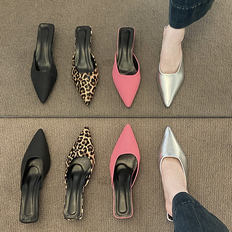 2026 New Model Women's High-Heeled Mules with Thin Heels, Shallow Toe, and Pointed Toe, Elegant and Sexy for Outdoor Wear