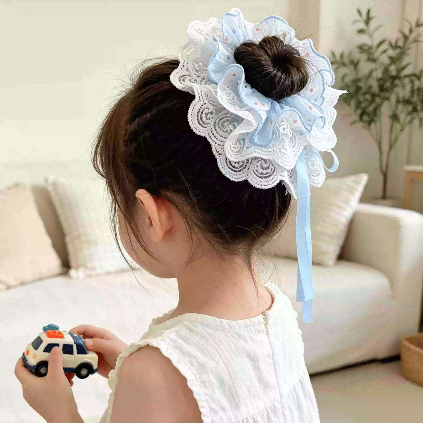 Polka Dot Drawstring Hair Tie for Girls, Korean Style Scrunchie for Girls, Hair Accessory for Girls, Beautiful Hair Tie