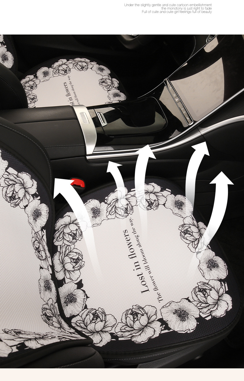2025 New Camellia Car Seat Cushion Summer Single Piece Light Luxury Seat Cushion Four Seasons Universal Car Seat Cover for Women