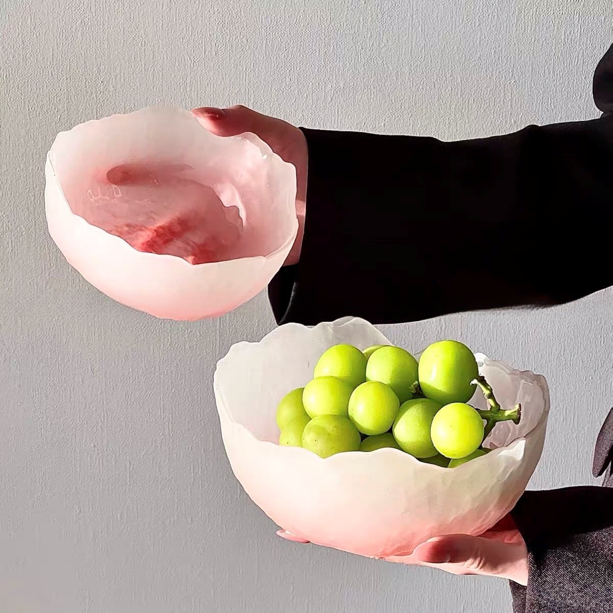 Gradiente de alto nivel de polvo glaciar estampado tazón de frutas de vidrio casero de alto valor de ensalada plato de frutas secas plato de bocadillos