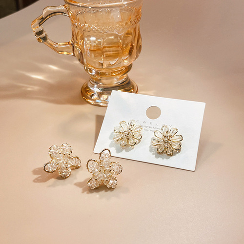 Silver Needle Summer New Product Crystal Flower Exaggerated Earrings Retro Gentle Literary Temperament Flower Large Earrings Ear Accessories