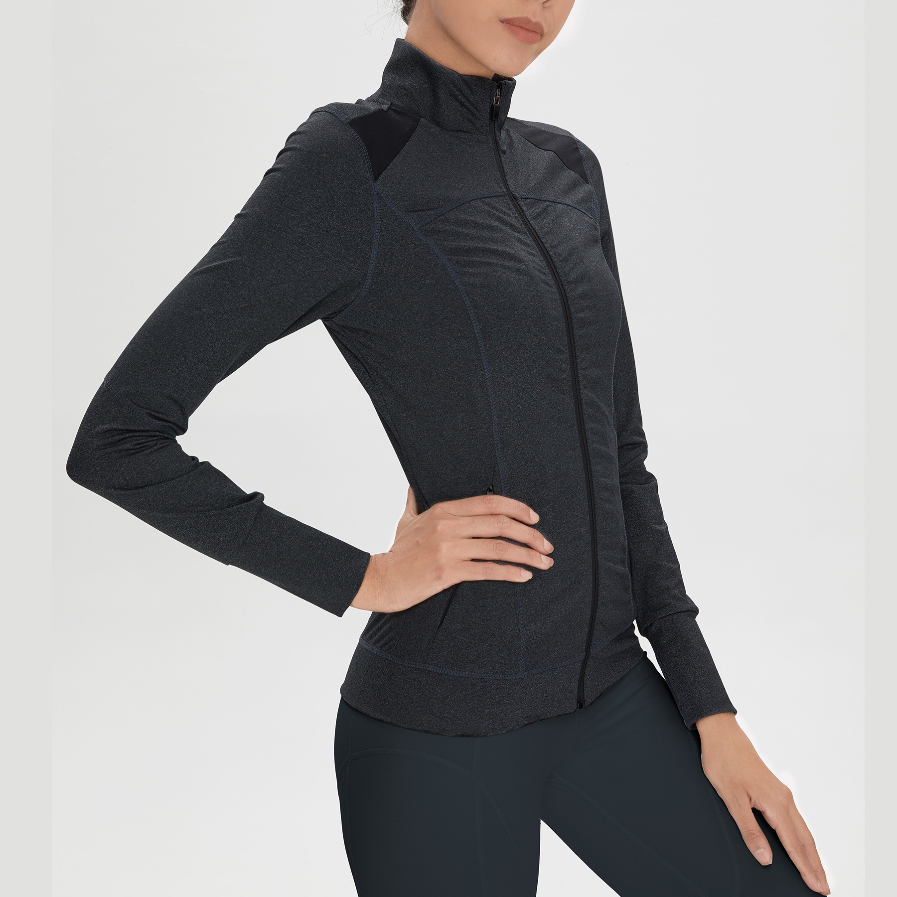 2021新款秋冬运动外套女跑步健身瑜伽上衣拉链弹力修身长袖