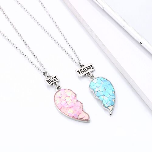 Cross-border new BEST best friend necklace set magnet pair of sequined green onion powder glue pendant for female students