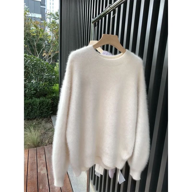 粉色貂绒毛衣女宽松外穿秋冬慵懒风V领套头针织衫软糯温柔上衣女|undefined