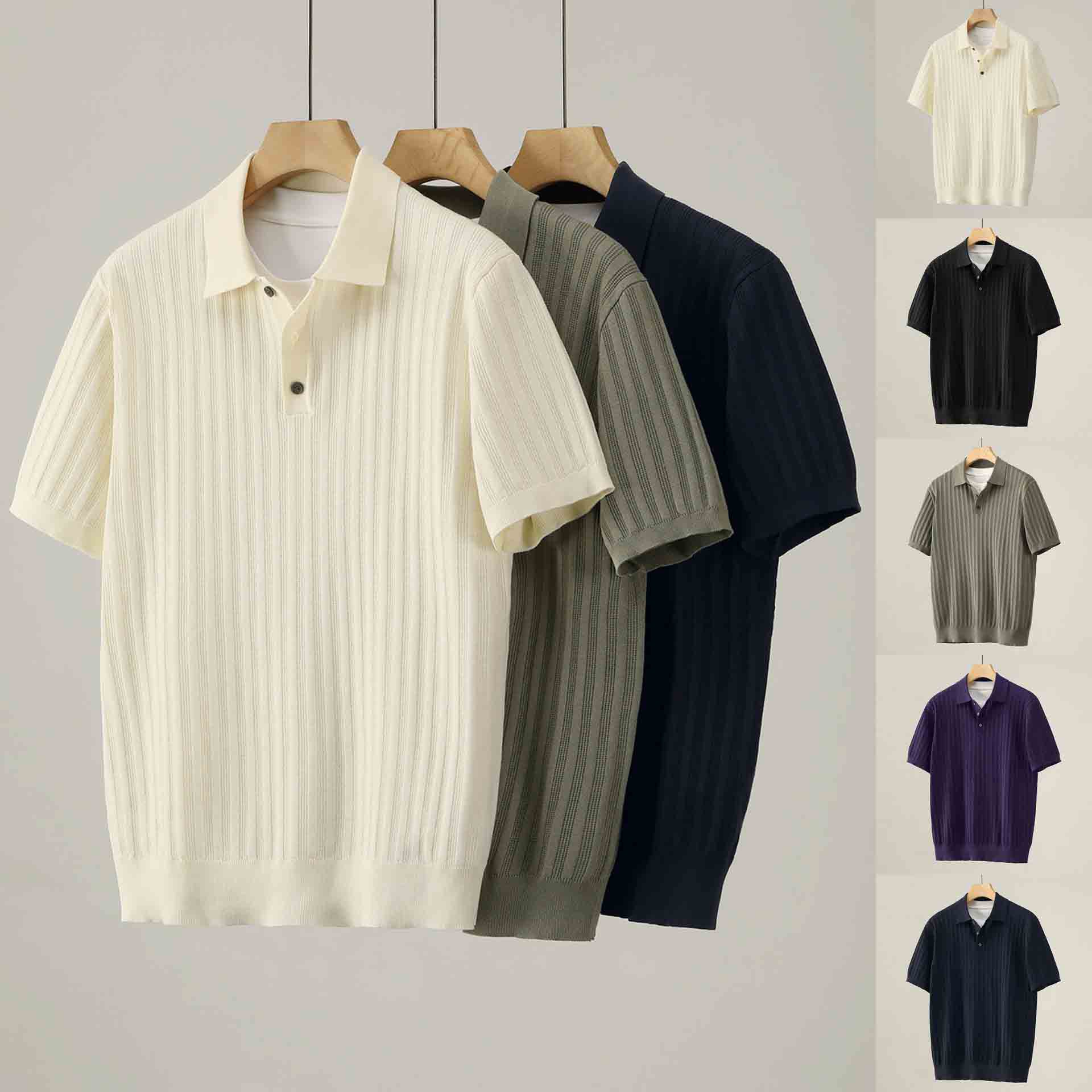 Polo camiseta de punto camiseta de manga corta hombre paolo anti-rayas vieja camiseta de negocios de verano fábrica transfronteriza al por mayor