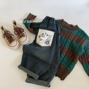 Mabao Children's Jeans 2025 Autumn Versatile Boys' Loose Pants Children's Korean Style Pocket Graffiti Long Pants Trendy