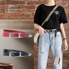 新型レトロ欧米カジュアルトップ牛革細いベルトベルト女性合金針バックル個性ジーンズベルト