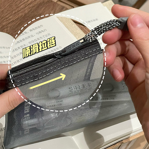 Simple transparent mesh pencil case storage bag, student exam special portable pencil case, large capacity stationery bag wholesale