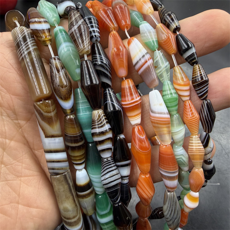 Affordable Jade DIY Jewelry Accessories Red Silk-Wrapped Agate Rice Beads Loose Beads Green Silk-Wrapped Agate Rice Beads