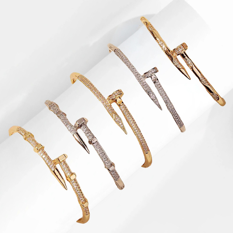 Cross-border Hot Sale Card Home Nail Bracelet Women's European and American Light Luxury Electroplated Bracelet Advanced Sense Design Opening Bracelet Bracelet