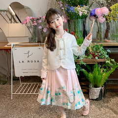 女童裙子馬面裙套裝2024新款春秋款新中式國風兒童春季漢服連衣裙