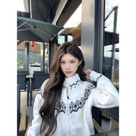 美式复古费尔岛民族风花瓣针织衫男女宽松慵懒感开衫毛衣