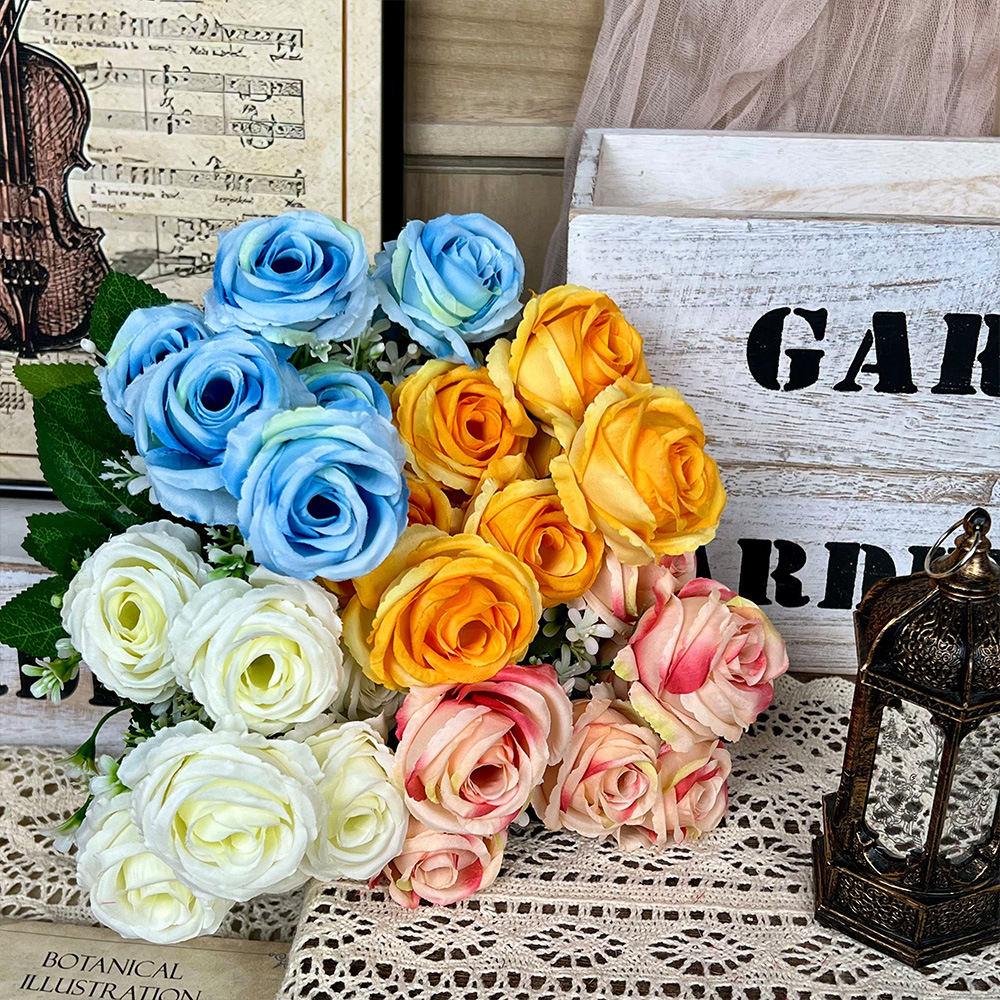 Ramo de Flores Artificiales de Rosa de Primavera de 7 Cabezas, Flor de Seda, Flor Artificial, Decoración de Salón de Bodas, Adornos de Alta Gama para Sala de Estar