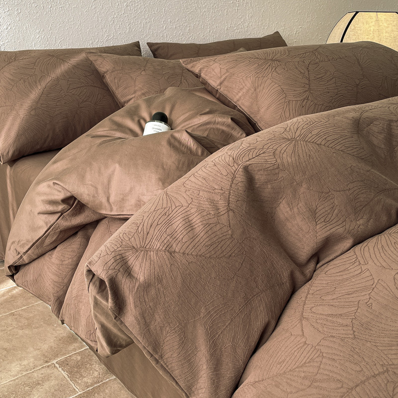Luz de lujo doble capa de algodón jacquard de tres capas de colchón de alta calidad de cuatro piezas de sábanas de cama de algodón de tres piezas de ropa de cama