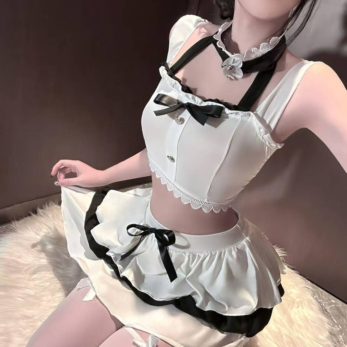 Sailor-Style JK Uniform Costume Set with Tube Top, Flutter-Sleeve Top and Bowknot Mini Skirt — detail image 5