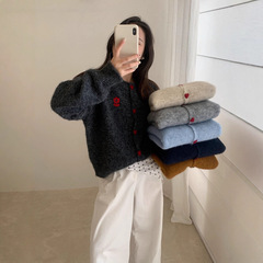 韩系学院风少女感花朵刺绣毛衣女秋冬时尚百搭减龄撞色针织衫上衣