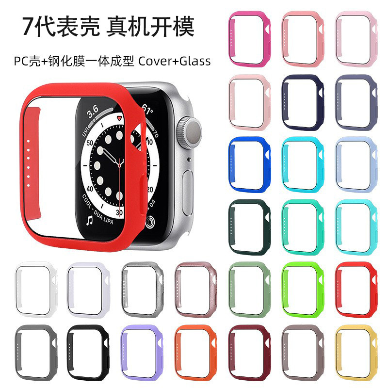 新款适用applewatch7代苹果手表保护壳iwatch钢化膜41/45mm批发