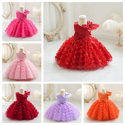 Princess Dress Net Fabric Children's Formal Wear 2025 New Girl Middle Childhood Puffed Skirt Birthday First Birthday Dress Wholesale