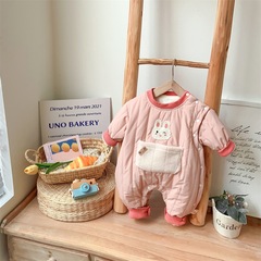 新生兒連體衣服秋冬季嬰兒卡通刺繡保暖男女寶寶哈衣加絨長袖棉服