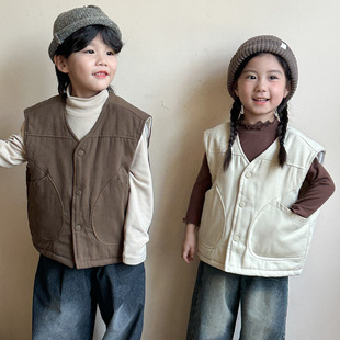 Children's Quilted Tooling Vest for Boys and Girls fleece-lined Thickened Autumn and Winter Vest 2024 New Baby's Vest Jacket