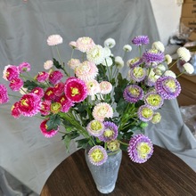 跨境新款5头小乒乓菊雏菊仿真花假花家居摆件婚庆影楼装饰拍照道