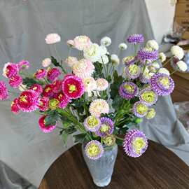 跨境新款5头小乒乓菊雏菊仿真花假花家居摆件婚庆影楼装饰拍照道
