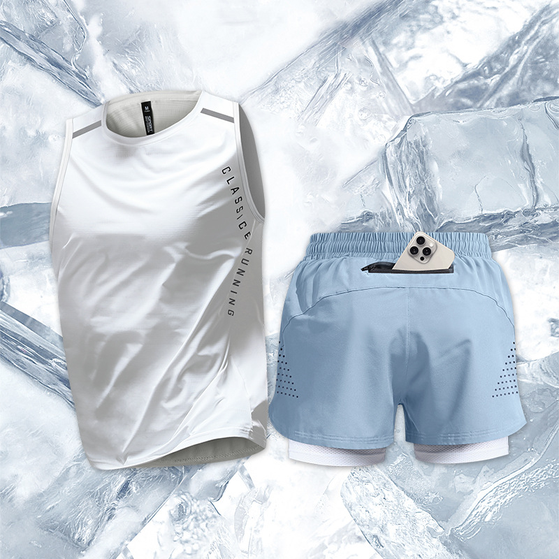 Running Quick Seak Set hombre chaleco deportivo de verano pantalones cortos equipos de maratón profesionales de entrenamiento de pista y campo ropa de fitness