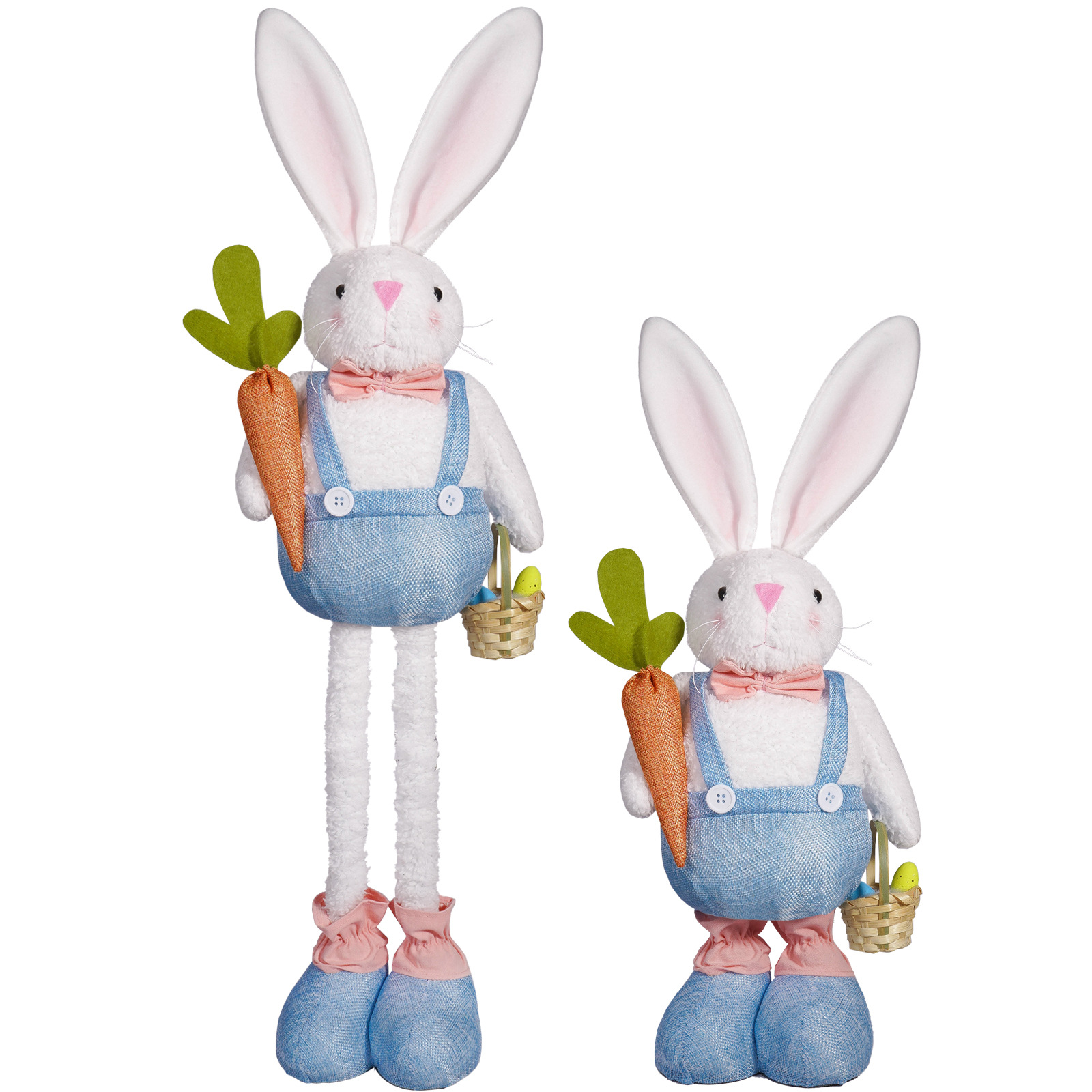 Nuevos productos transfronterizos de conejo de Pascua piernas retráctiles muñecas cestas de rábanos lindas muñecas de peluche decoración