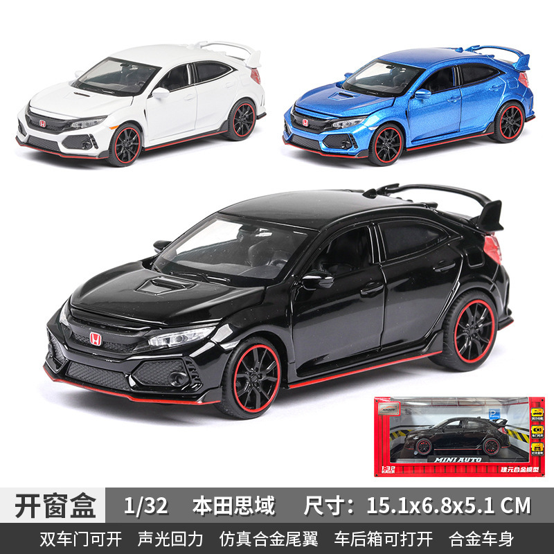 1/32 Honda Civic Type R Alloy Car Model with Pull-Back Function, Lights, Sound Effects, and Multiple Openable Parts with Exquisite Details