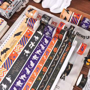 Cross-border Halloween bronzing and paper tape pumpkin bat cartoon sticker hand account sticker combination hand account material