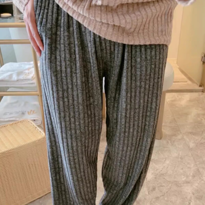 High-End Knitted Brushed Pajamas for Men, Spring, Autumn and Winter Pants, Warm Fleece Home Pants, Plus Size, Can Be Worn Outside